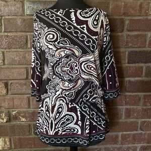 White House Black Market paisley boat neck 3/4 sleeve elastic banded waist tunic